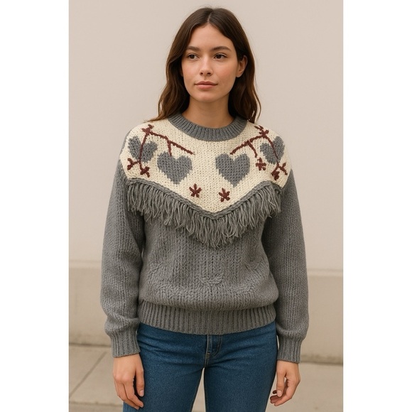 Huntington Ridge Sweaters - Huntington Ridge x Vintage 90s Knitted By Hand Heart Tassel Folk Sweater